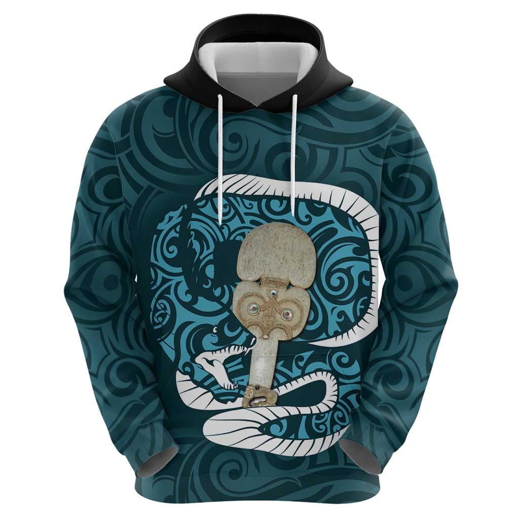 Turquoise New Zealand Eel Zip Hoodie Aotearoa Maori Tuna With Kotiate Weapon LT14 - Polynesian Pride