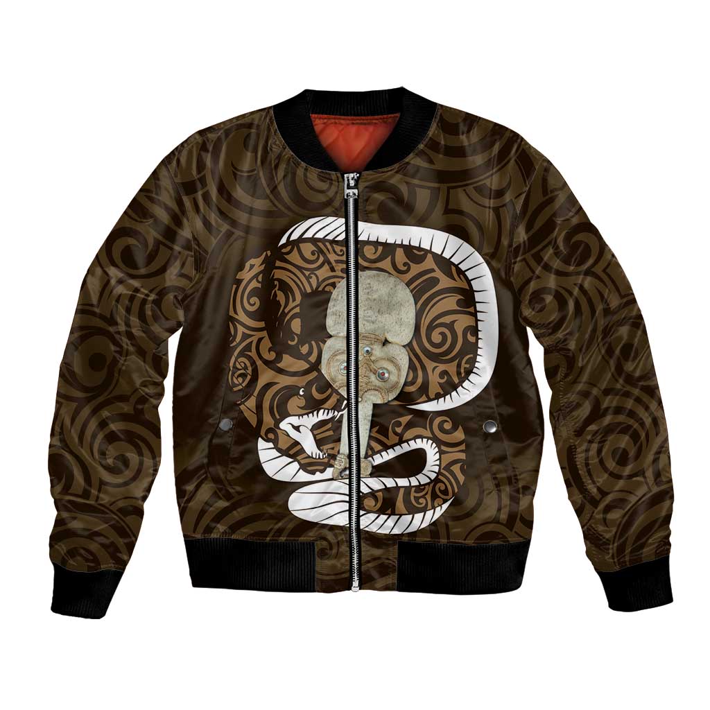 Gold New Zealand Eel Bomber Jacket Aotearoa Maori Tuna With Kotiate Weapon LT14 Unisex Gold - Polynesian Pride