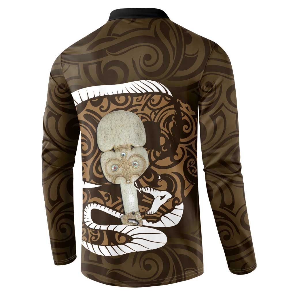 Gold New Zealand Eel Button Sweatshirt Aotearoa Maori Tuna With Kotiate Weapon