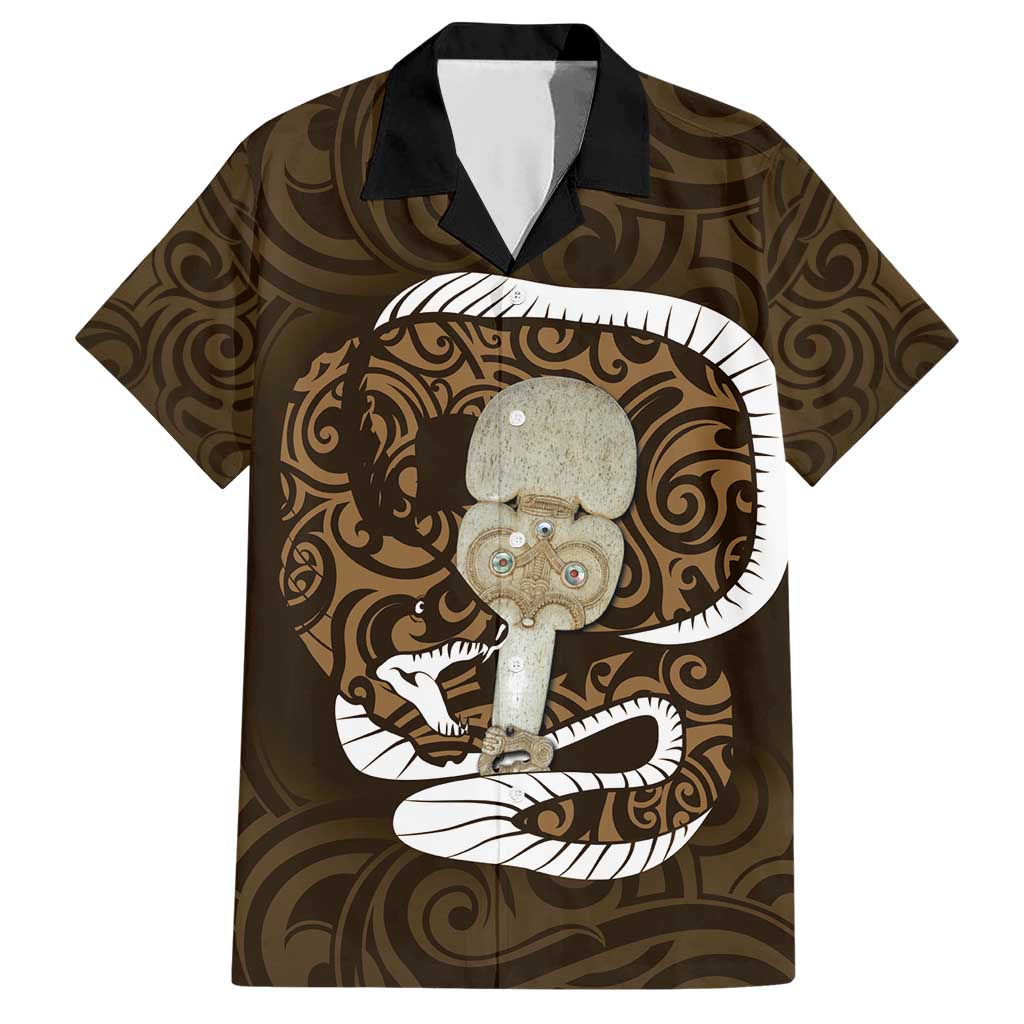 Gold New Zealand Eel Family Matching Short Sleeve Bodycon Dress and Hawaiian Shirt Aotearoa Maori Tuna With Kotiate Weapon LT14 Dad's Shirt - Short Sleeve Gold - Polynesian Pride