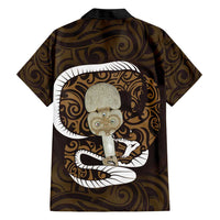 Gold New Zealand Eel Family Matching Short Sleeve Bodycon Dress and Hawaiian Shirt Aotearoa Maori Tuna With Kotiate Weapon LT14 - Polynesian Pride
