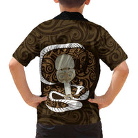 Gold New Zealand Eel Family Matching Tank Maxi Dress and Hawaiian Shirt Aotearoa Maori Tuna With Kotiate Weapon LT14 - Polynesian Pride