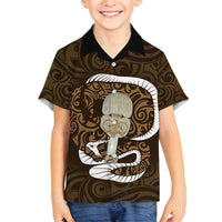 Gold New Zealand Eel Family Matching Tank Maxi Dress and Hawaiian Shirt Aotearoa Maori Tuna With Kotiate Weapon LT14 Son's Shirt Gold - Polynesian Pride
