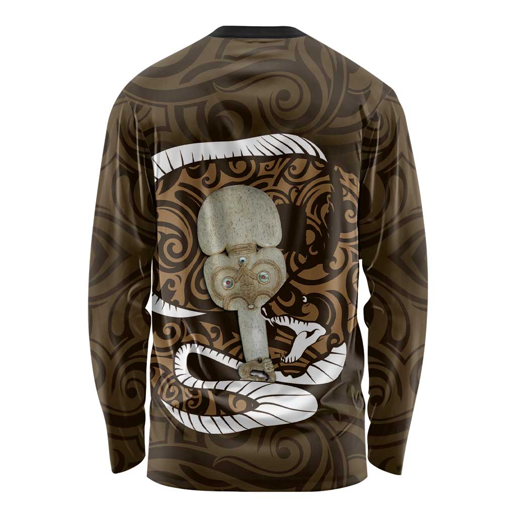 Gold New Zealand Eel Long Sleeve Shirt Aotearoa Maori Tuna With Kotiate Weapon LT14 - Polynesian Pride