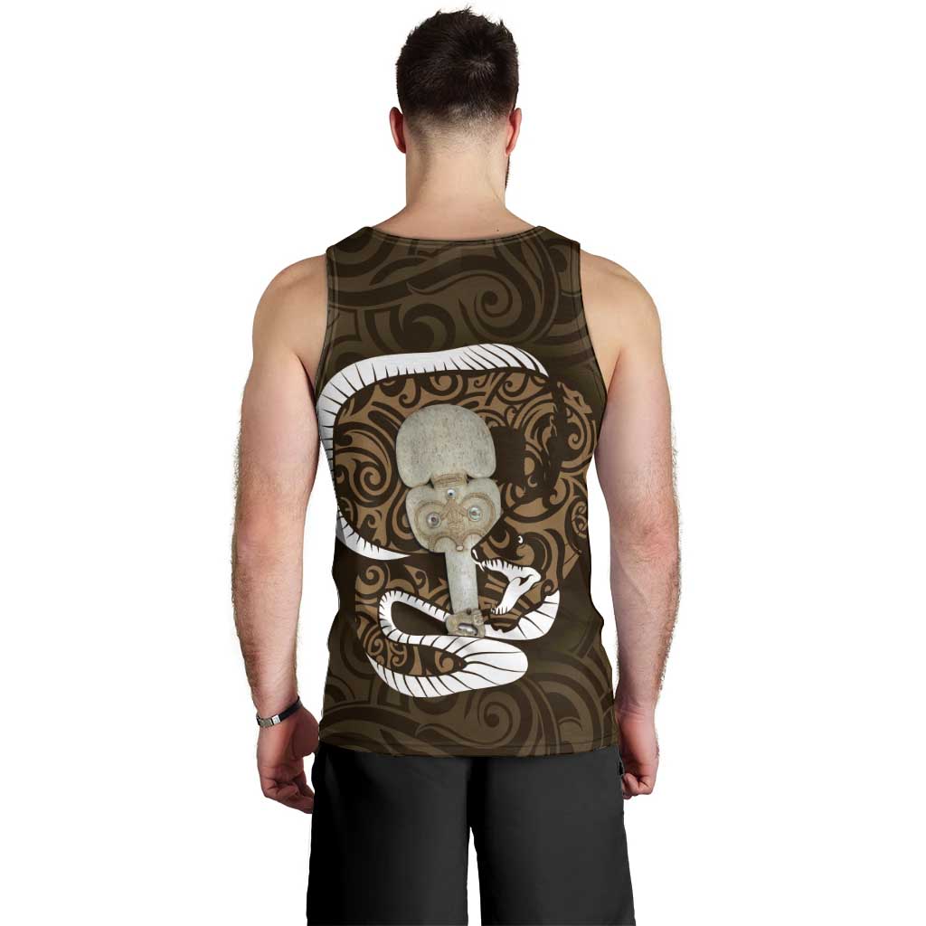 Gold New Zealand Eel Men Tank Top Aotearoa Maori Tuna With Kotiate Weapon