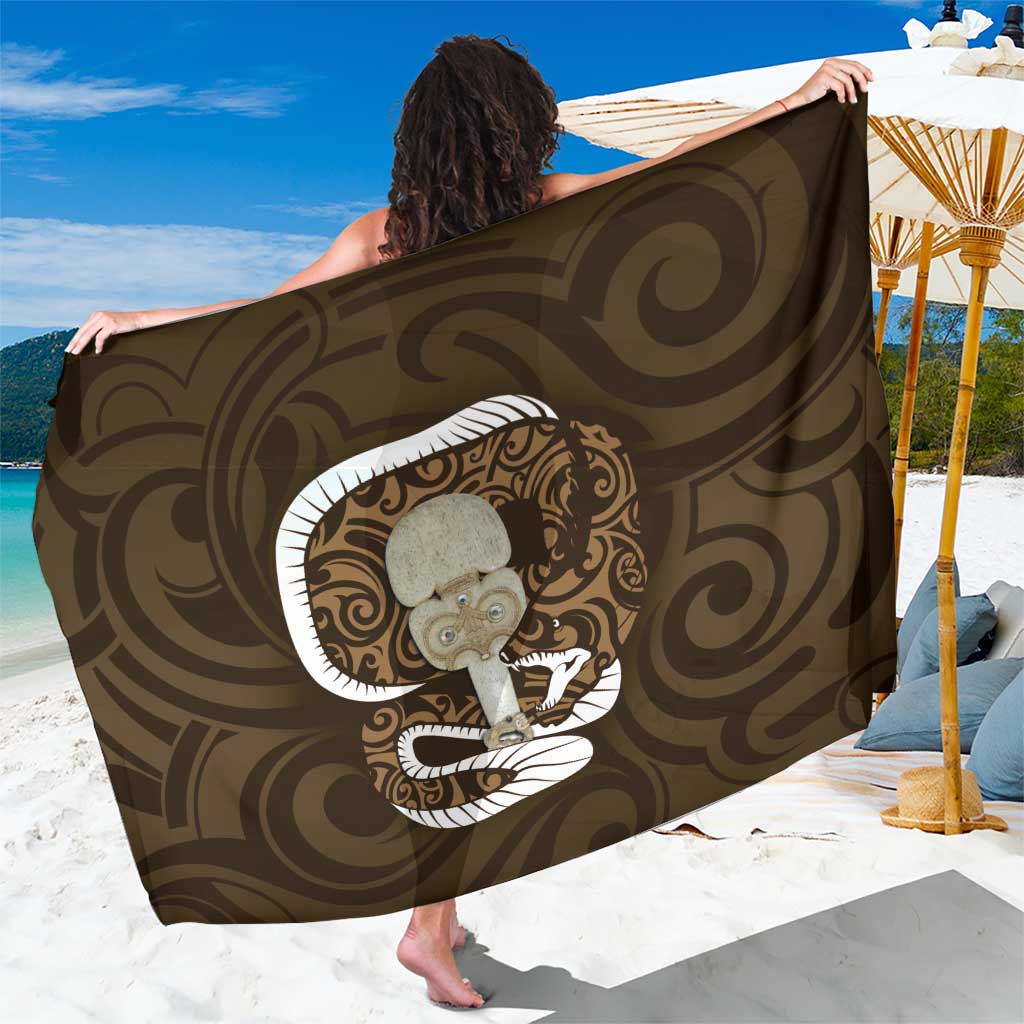 Gold New Zealand Eel Sarong Aotearoa Maori Tuna With Kotiate Weapon LT14 One Size 44 x 66 inches Gold - Polynesian Pride