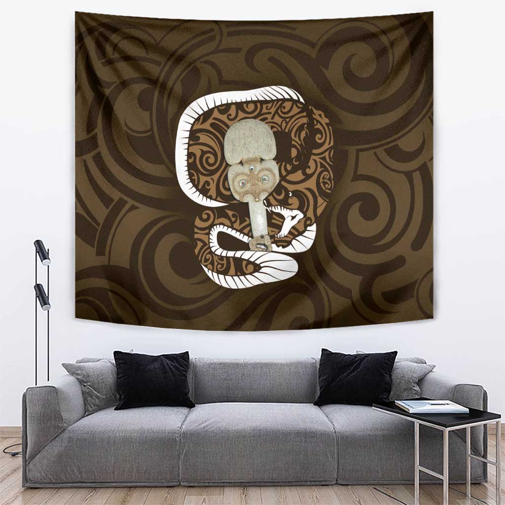 Gold New Zealand Eel Tapestry Aotearoa Maori Tuna With Kotiate Weapon LT14 Gold - Polynesian Pride