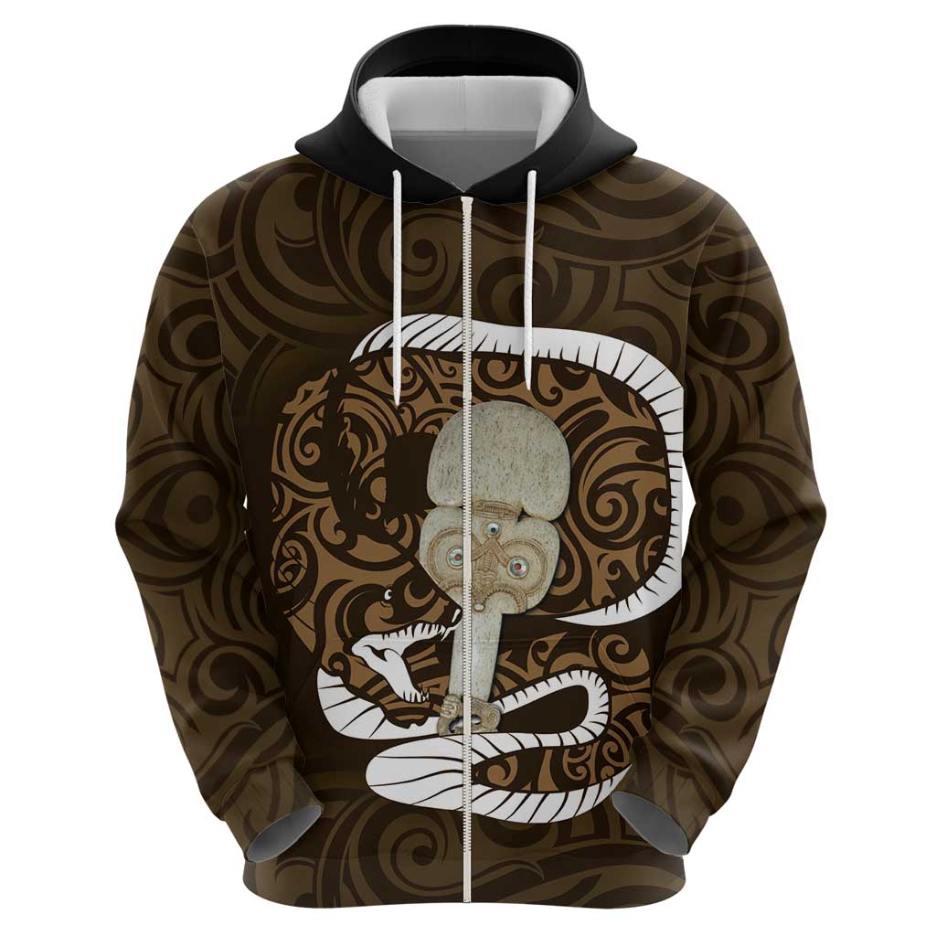 Gold New Zealand Eel Zip Hoodie Aotearoa Maori Tuna With Kotiate Weapon LT14 - Polynesian Pride