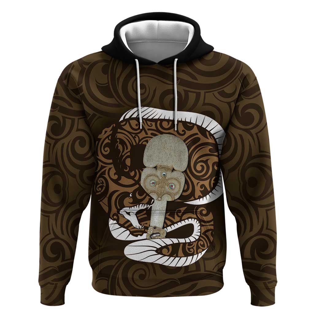 Gold New Zealand Eel Zip Hoodie Aotearoa Maori Tuna With Kotiate Weapon LT14 Pullover Hoodie Gold - Polynesian Pride