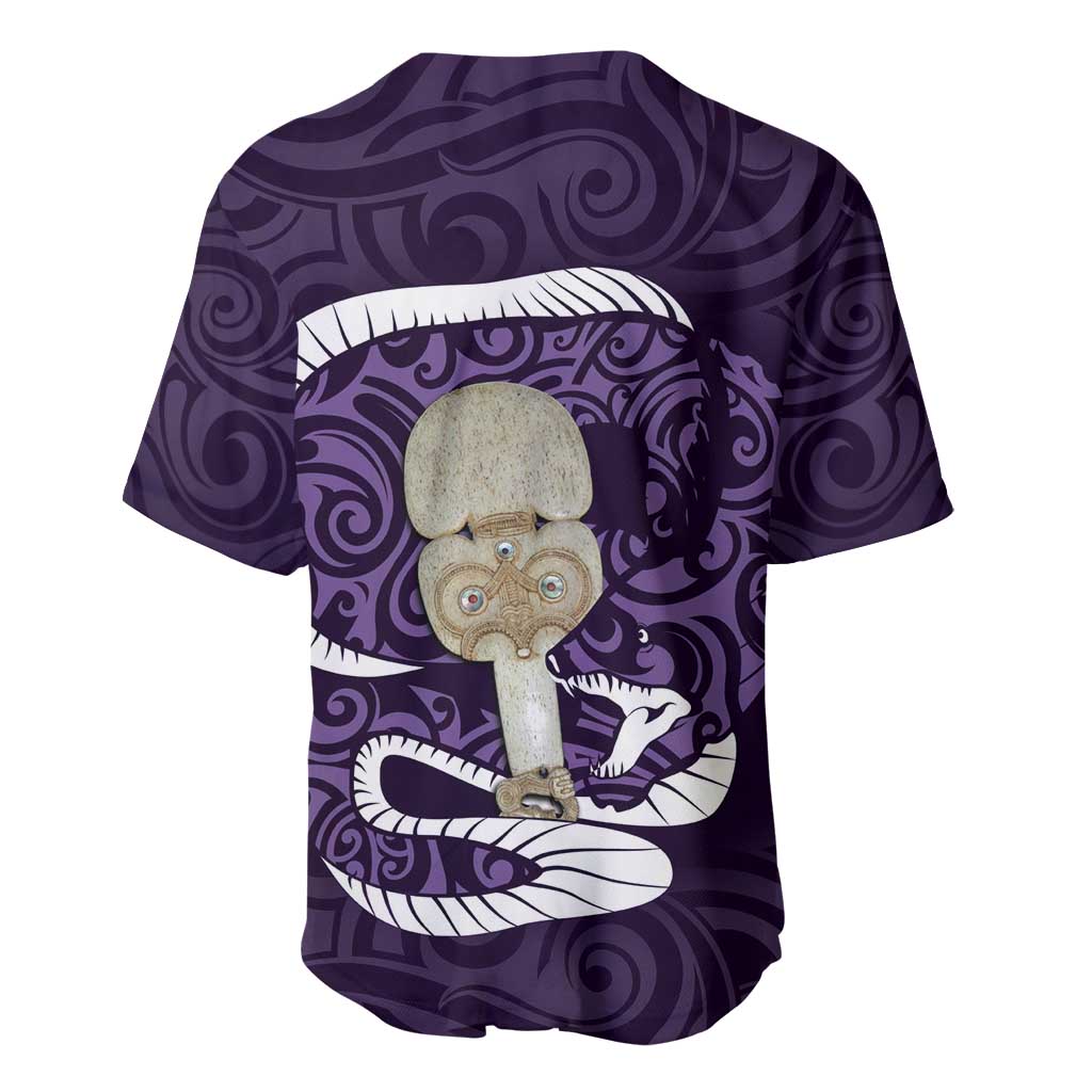Purple New Zealand Eel Baseball Jersey Aotearoa Maori Tuna With Kotiate Weapon LT14 - Polynesian Pride