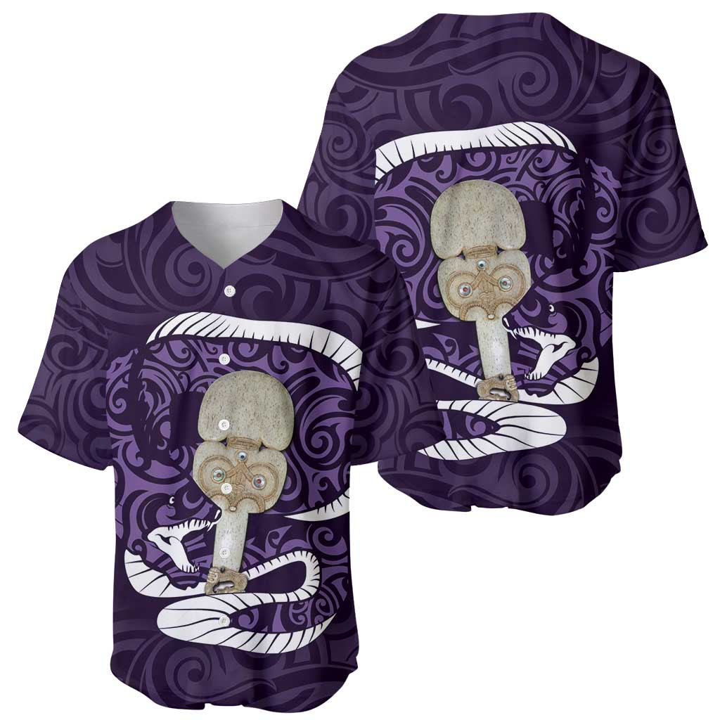 Purple New Zealand Eel Baseball Jersey Aotearoa Maori Tuna With Kotiate Weapon LT14 - Polynesian Pride