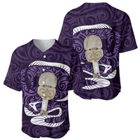 Purple New Zealand Eel Baseball Jersey Aotearoa Maori Tuna With Kotiate Weapon LT14 - Polynesian Pride