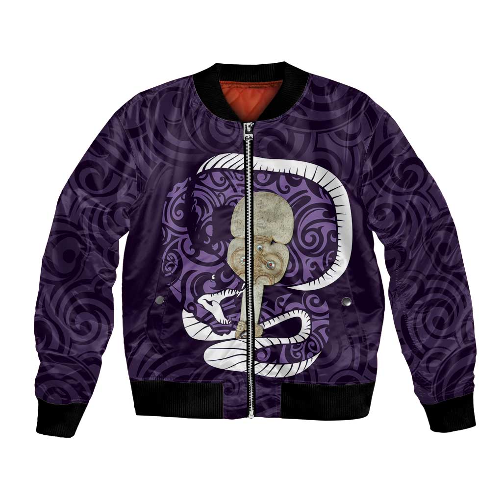 Purple New Zealand Eel Bomber Jacket Aotearoa Maori Tuna With Kotiate Weapon LT14 Unisex Purple - Polynesian Pride