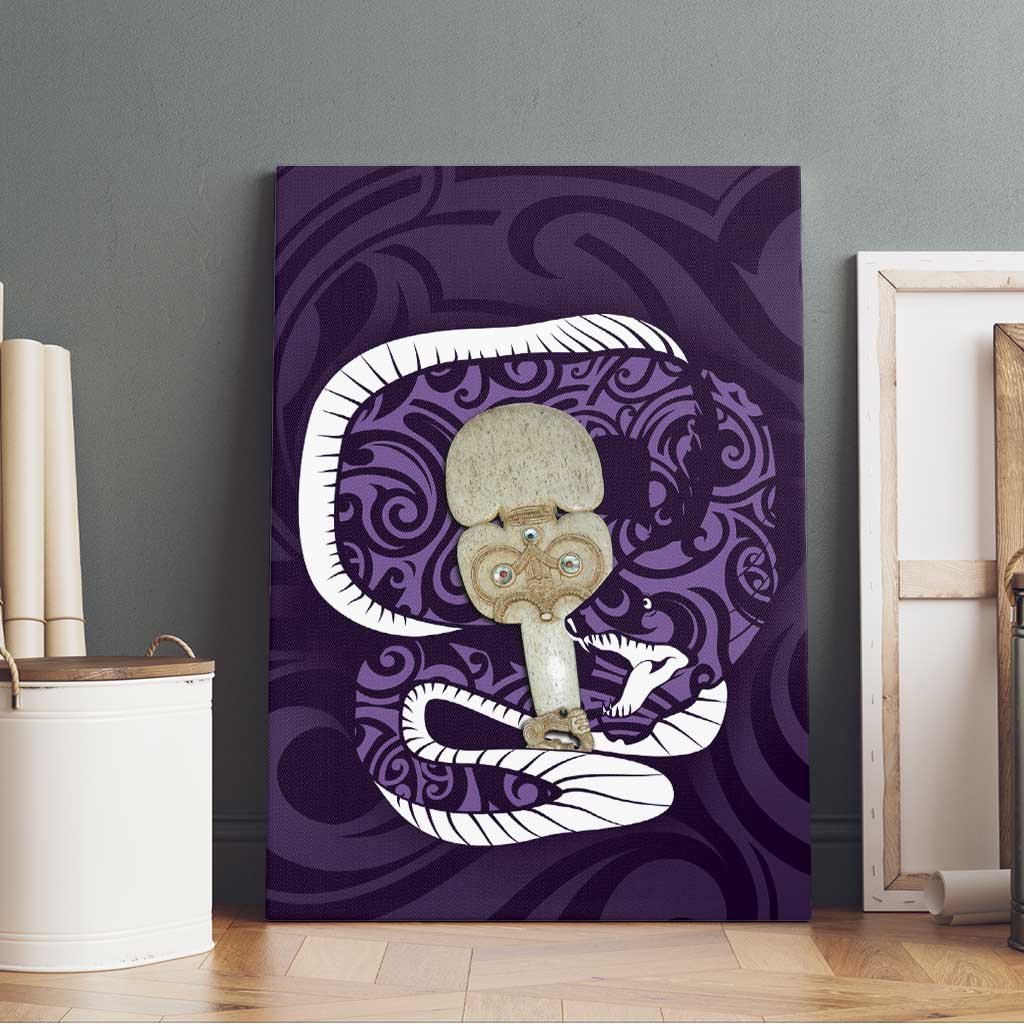 Purple New Zealand Eel Canvas Wall Art Aotearoa Maori Tuna With Kotiate Weapon