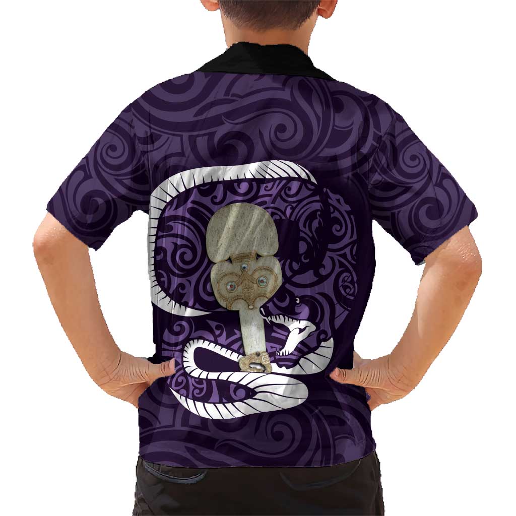 Purple New Zealand Eel Family Matching Short Sleeve Bodycon Dress and Hawaiian Shirt Aotearoa Maori Tuna With Kotiate Weapon LT14 - Polynesian Pride