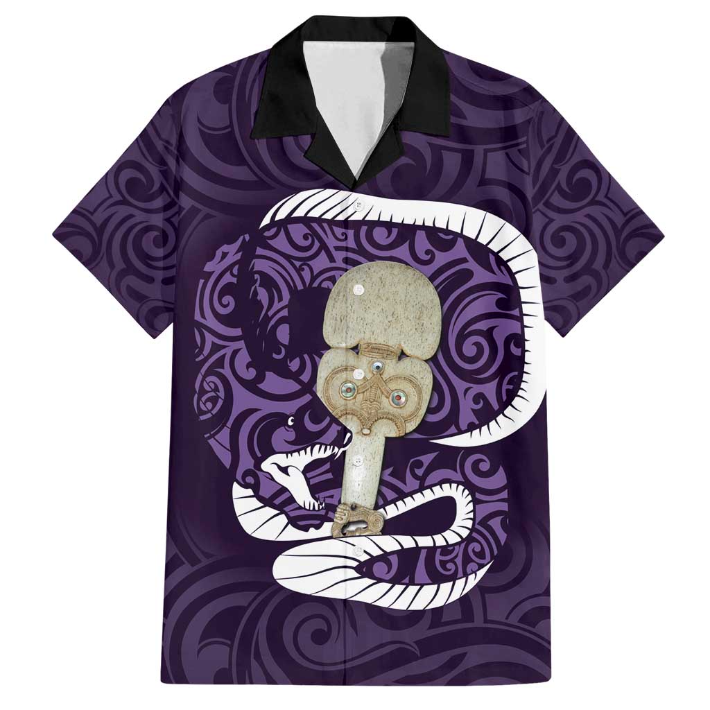 Purple New Zealand Eel Family Matching Summer Maxi Dress and Hawaiian Shirt Aotearoa Maori Tuna With Kotiate Weapon LT14 Dad's Shirt - Short Sleeve Purple - Polynesian Pride