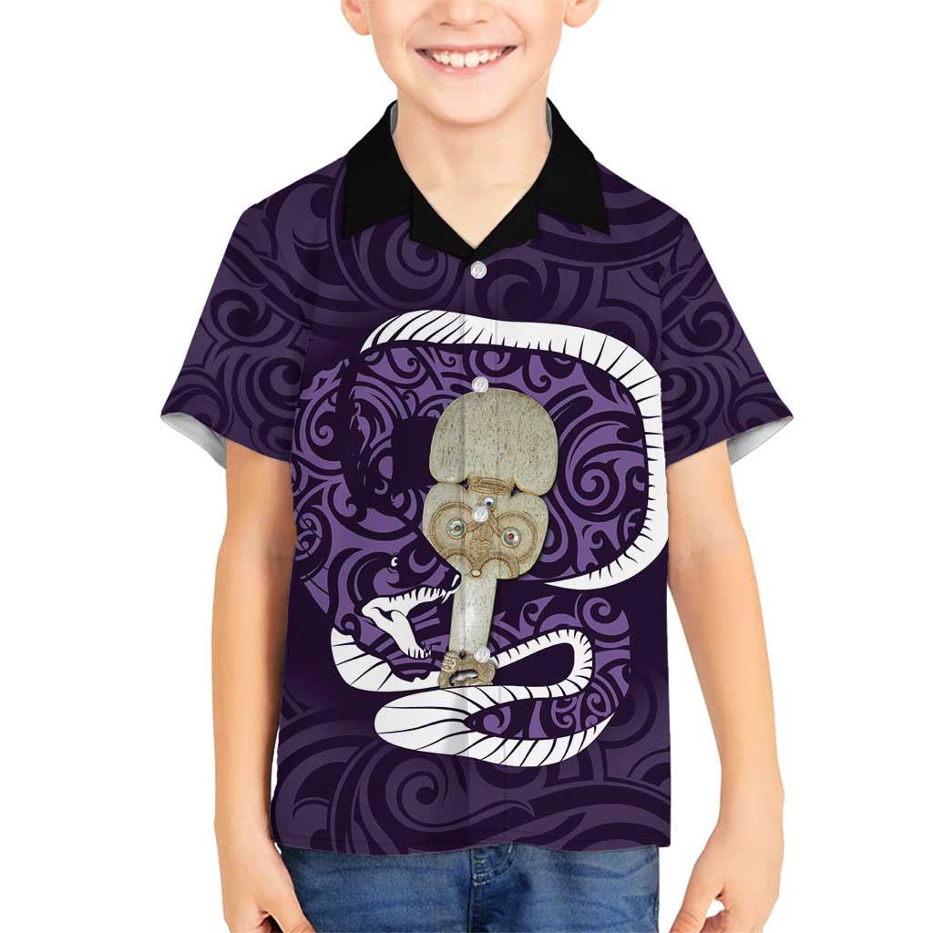 Purple New Zealand Eel Family Matching Summer Maxi Dress and Hawaiian Shirt Aotearoa Maori Tuna With Kotiate Weapon LT14 Son's Shirt Purple - Polynesian Pride