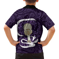Purple New Zealand Eel Family Matching Tank Maxi Dress and Hawaiian Shirt Aotearoa Maori Tuna With Kotiate Weapon LT14 - Polynesian Pride