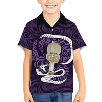 Purple New Zealand Eel Family Matching Tank Maxi Dress and Hawaiian Shirt Aotearoa Maori Tuna With Kotiate Weapon LT14 Son's Shirt Purple - Polynesian Pride
