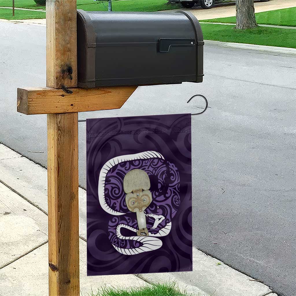 Purple New Zealand Eel Garden Flag Aotearoa Maori Tuna With Kotiate Weapon