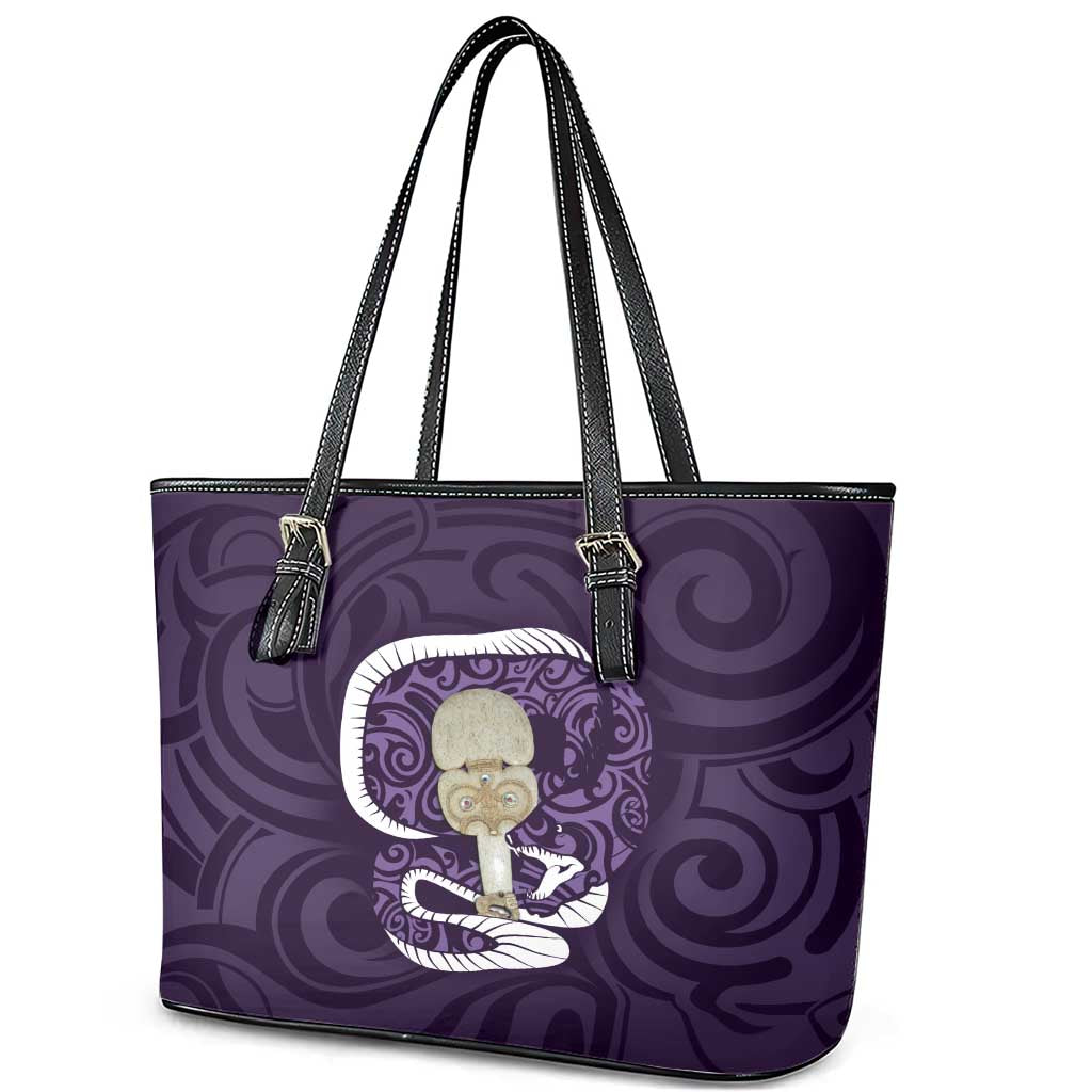 Purple New Zealand Eel Leather Tote Bag Aotearoa Maori Tuna With Kotiate Weapon