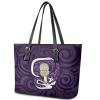 Purple New Zealand Eel Leather Tote Bag Aotearoa Maori Tuna With Kotiate Weapon