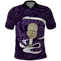 Purple New Zealand Eel Polo Shirt Aotearoa Maori Tuna With Kotiate Weapon