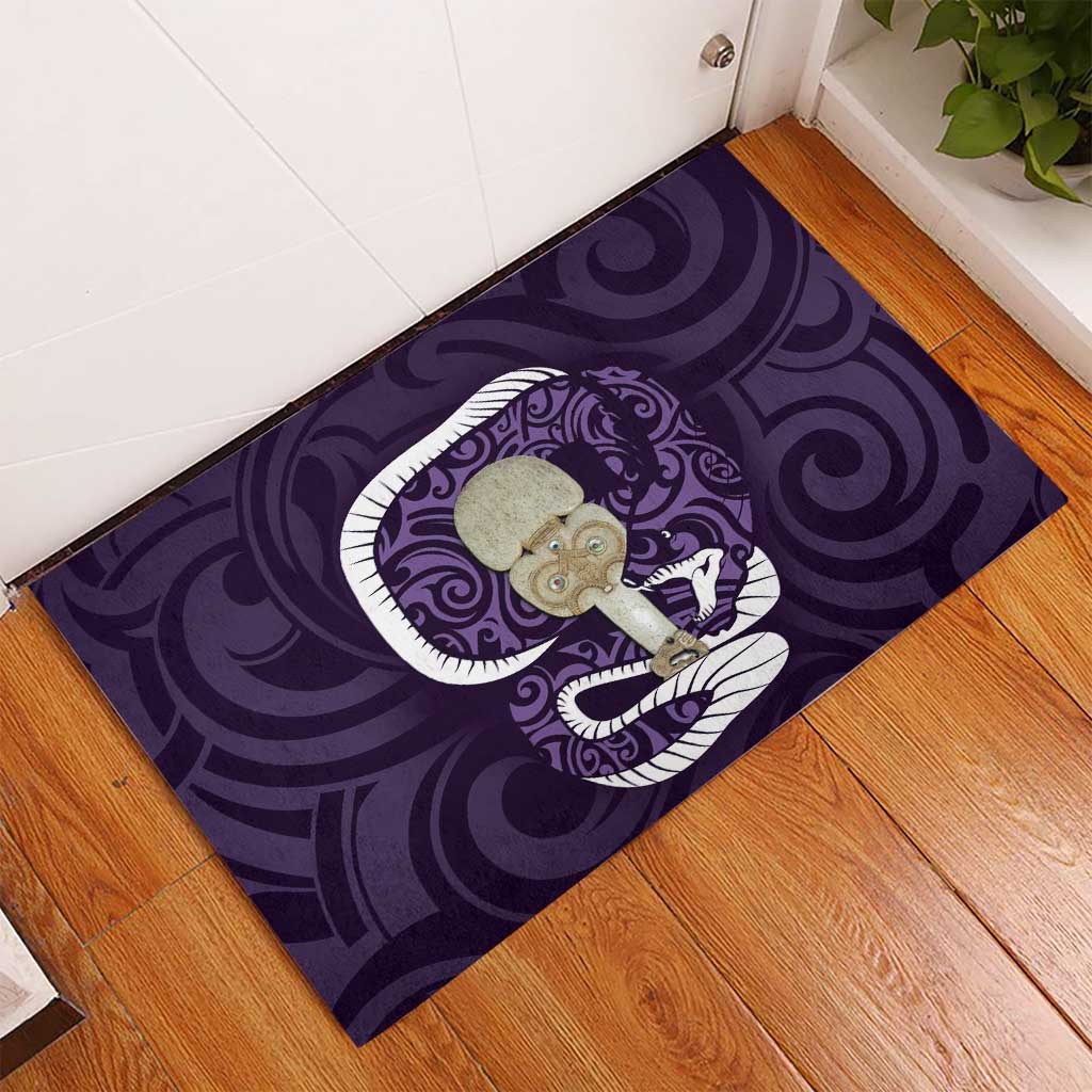 Purple New Zealand Eel Rubber Doormat Aotearoa Maori Tuna With Kotiate Weapon LT14 - Polynesian Pride