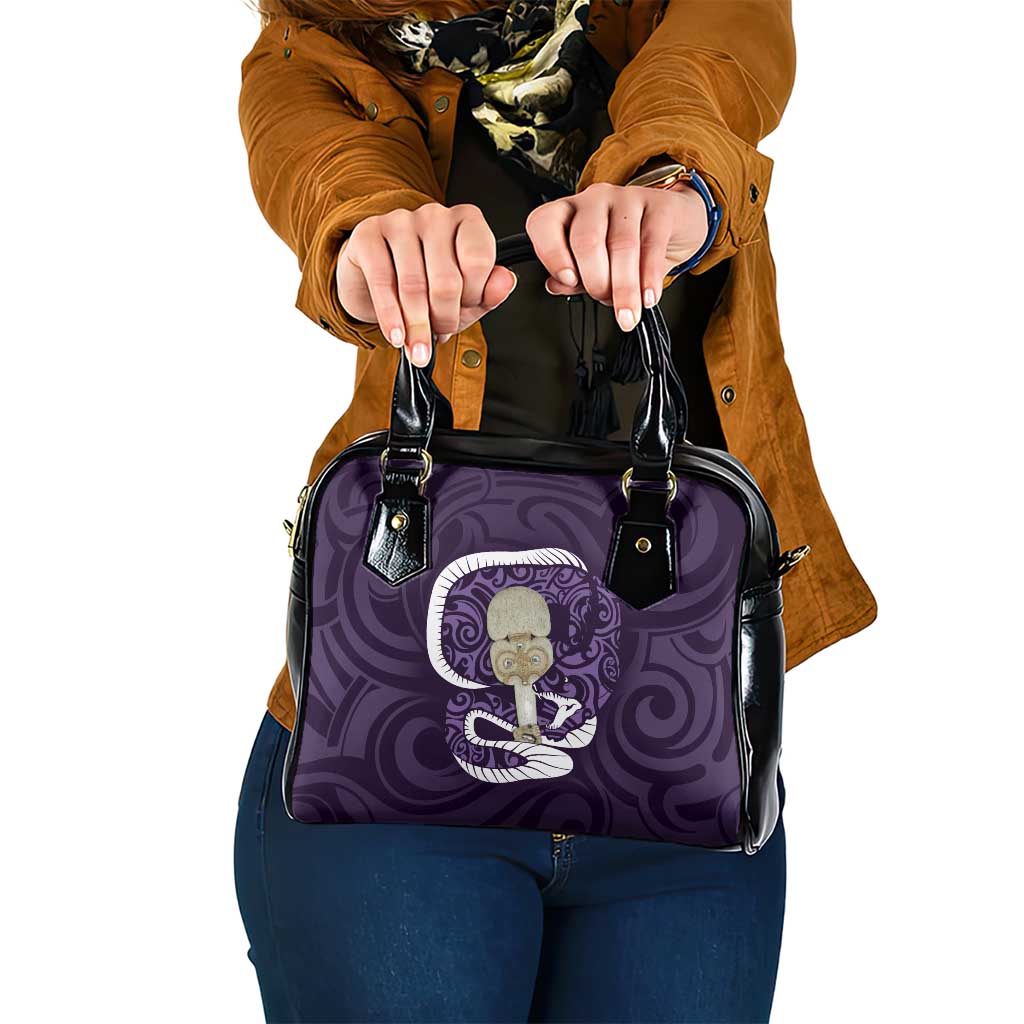 Purple New Zealand Eel Shoulder Handbag Aotearoa Maori Tuna With Kotiate Weapon LT14 One Size Purple - Polynesian Pride