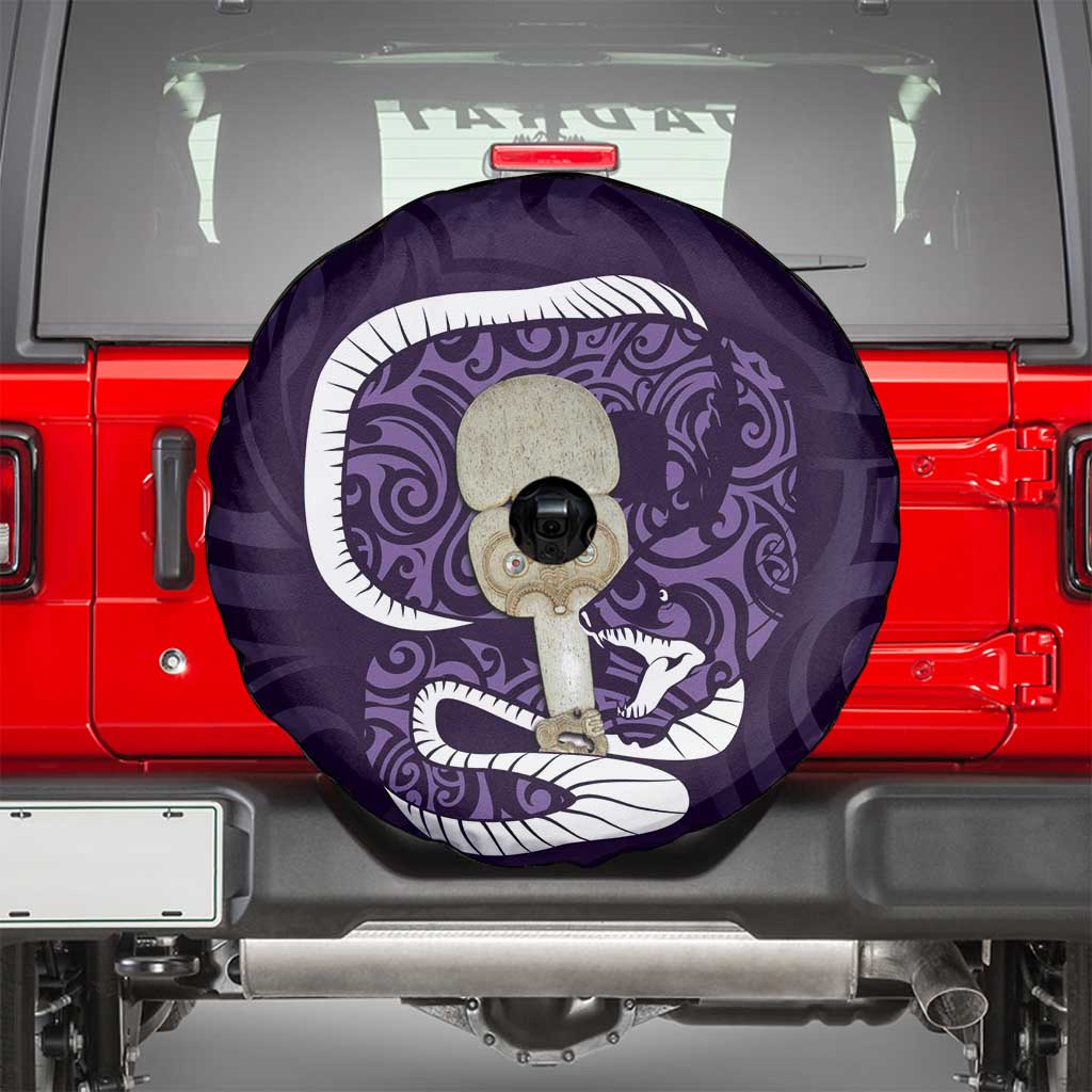 Purple New Zealand Eel Spare Tire Cover Aotearoa Maori Tuna With Kotiate Weapon