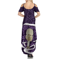 Purple New Zealand Eel Summer Maxi Dress Aotearoa Maori Tuna With Kotiate Weapon LT14 - Polynesian Pride