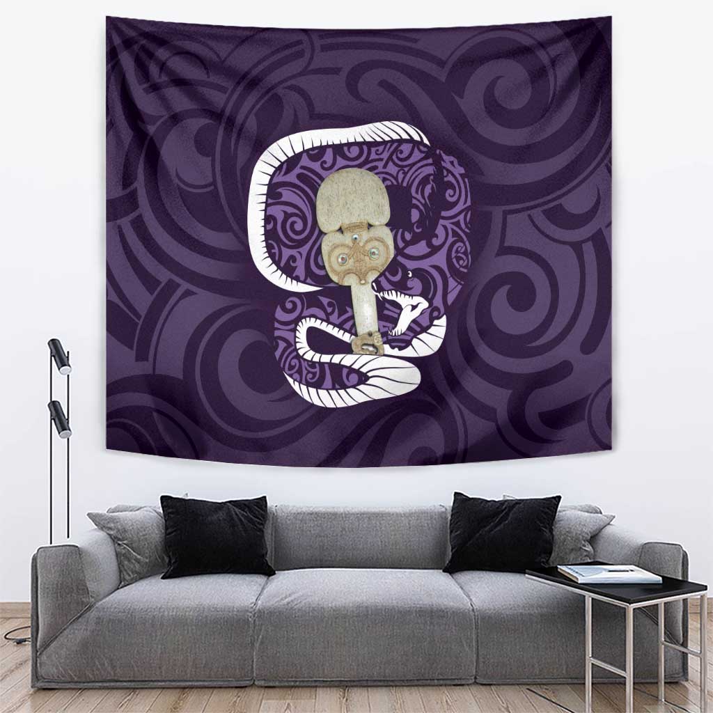 Purple New Zealand Eel Tapestry Aotearoa Maori Tuna With Kotiate Weapon LT14 Purple - Polynesian Pride