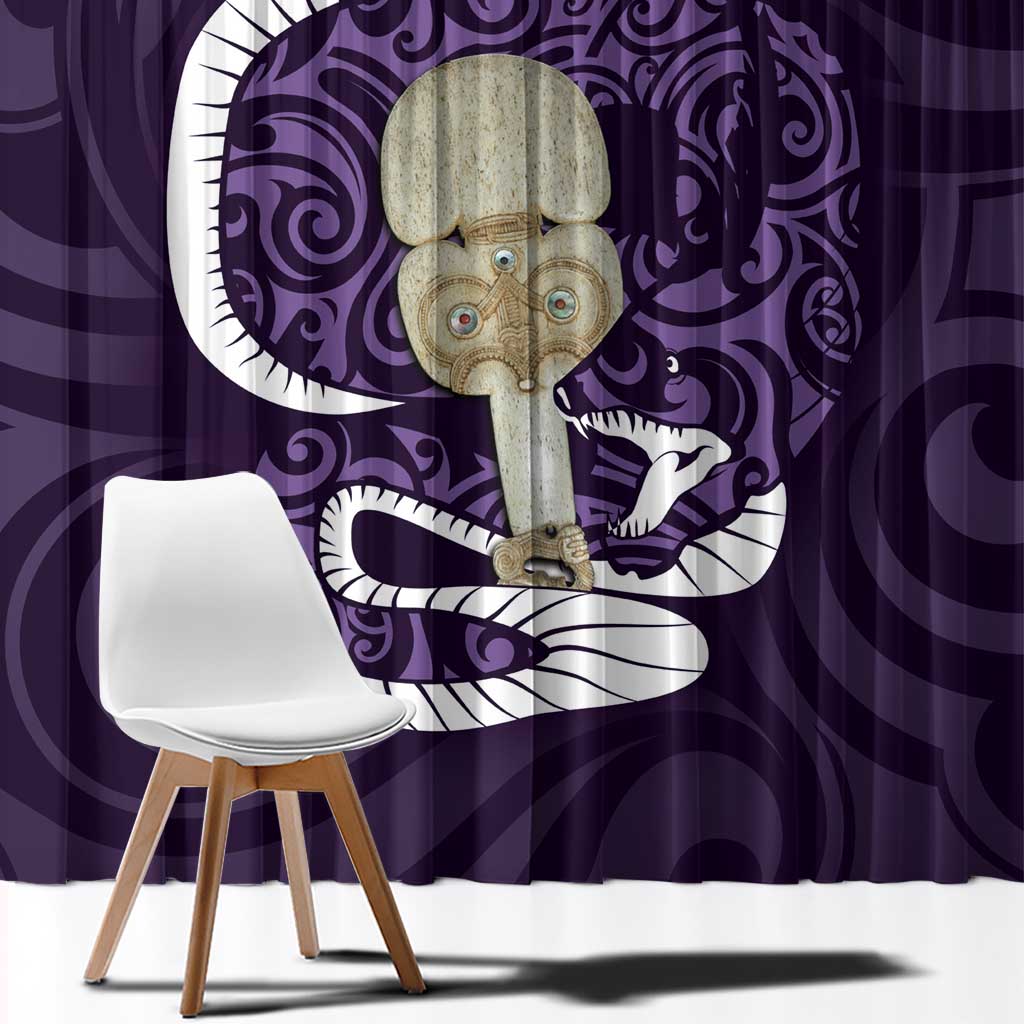 Purple New Zealand Eel Window Curtain Aotearoa Maori Tuna With Kotiate Weapon