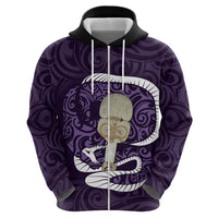 Purple New Zealand Eel Zip Hoodie Aotearoa Maori Tuna With Kotiate Weapon LT14 - Polynesian Pride