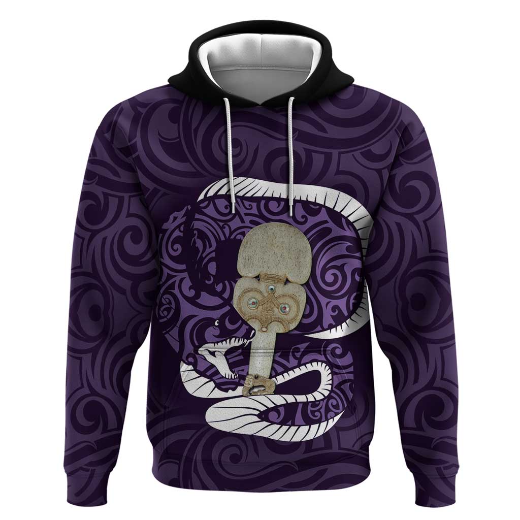 Purple New Zealand Eel Zip Hoodie Aotearoa Maori Tuna With Kotiate Weapon LT14 Pullover Hoodie Purple - Polynesian Pride