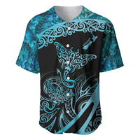 New Zealand Stingray Baseball Jersey Aotearoa Whai With Maori Paua Shell LT14 Turquoise - Polynesian Pride