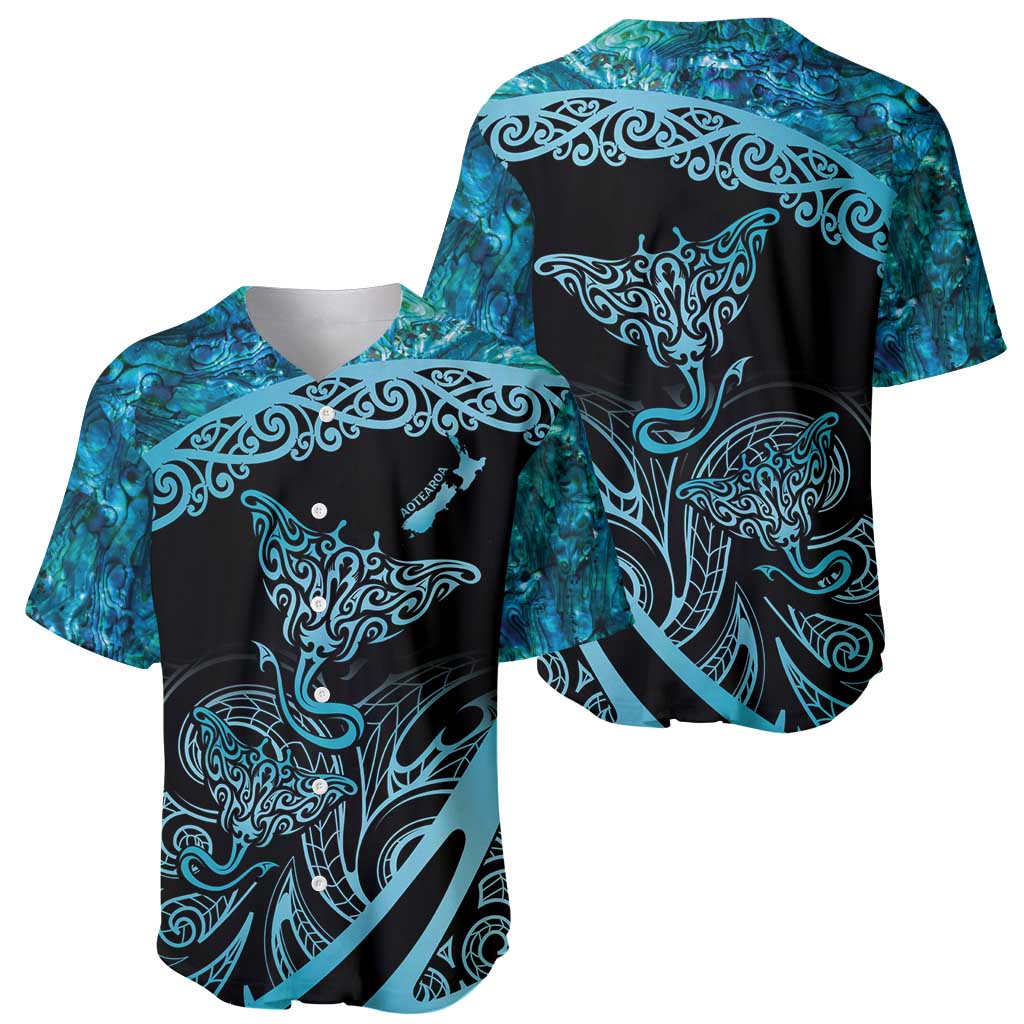 New Zealand Stingray Baseball Jersey Aotearoa Whai With Maori Paua Shell LT14 - Polynesian Pride