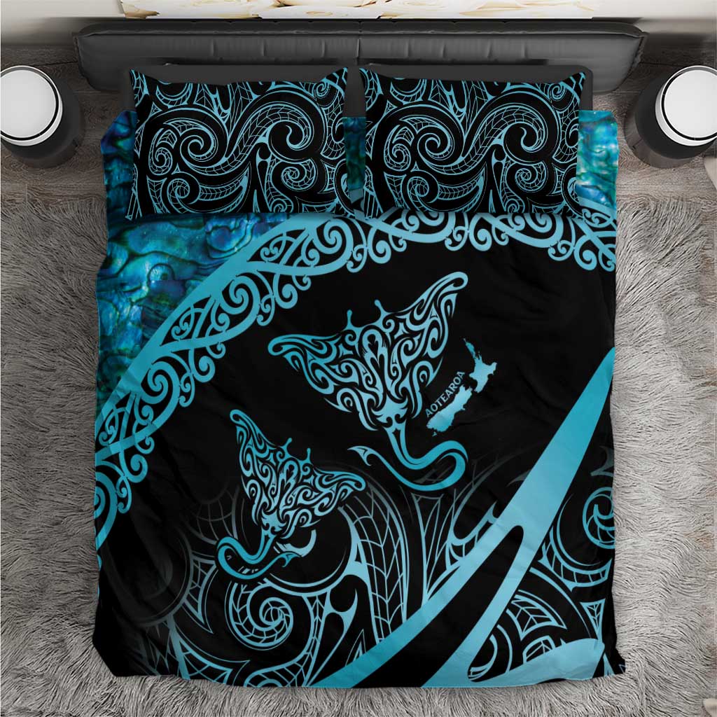 New Zealand Stingray Bedding Set Aotearoa Whai With Maori Paua Shell LT14 Turquoise - Polynesian Pride