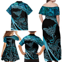 New Zealand Stingray Family Matching Off Shoulder Maxi Dress and Hawaiian Shirt Aotearoa Whai With Maori Paua Shell