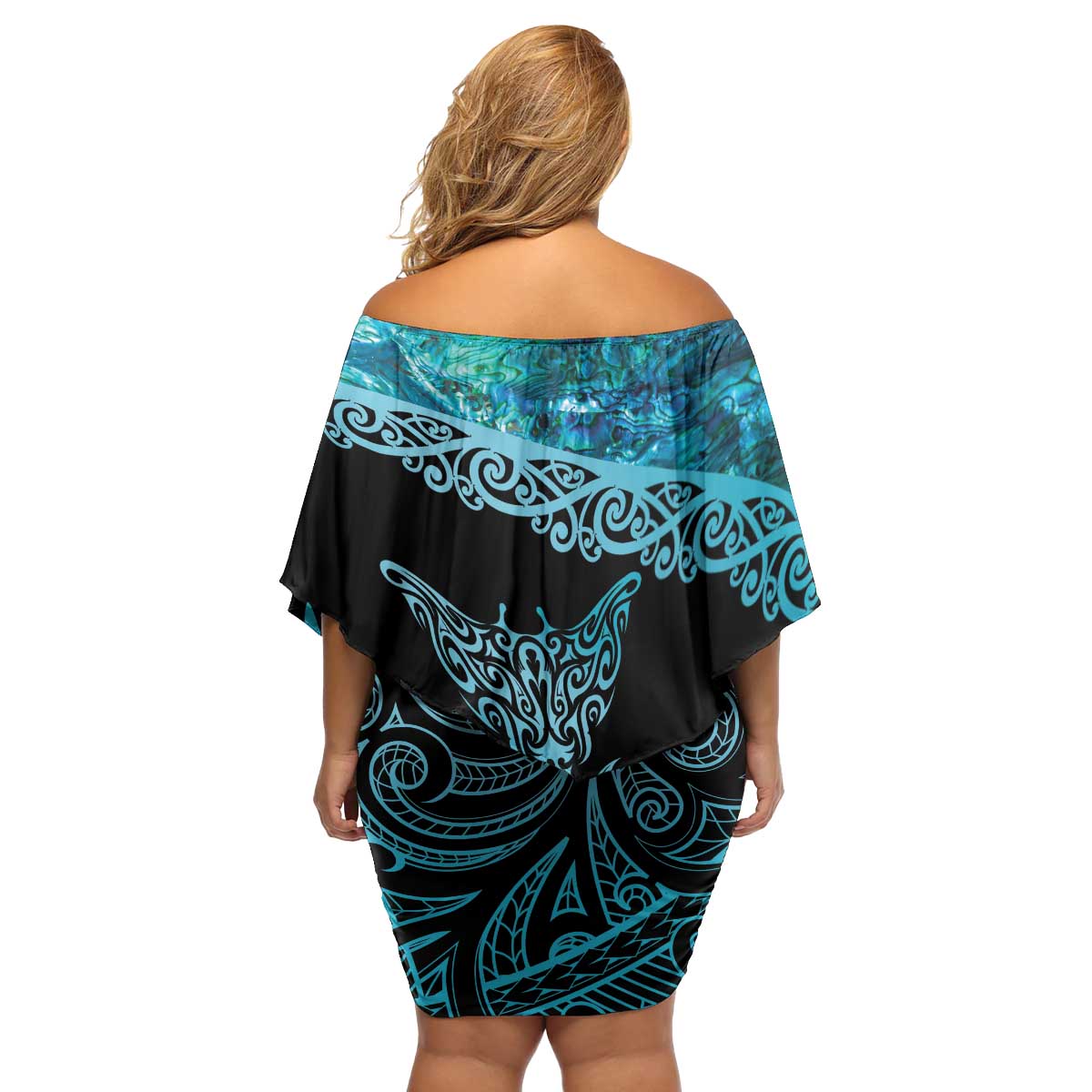 New Zealand Stingray Family Matching Off Shoulder Short Dress and Hawaiian Shirt Aotearoa Whai With Maori Paua Shell