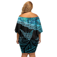 New Zealand Stingray Family Matching Off Shoulder Short Dress and Hawaiian Shirt Aotearoa Whai With Maori Paua Shell