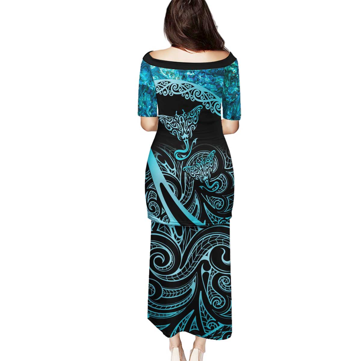 New Zealand Stingray Family Matching Puletasi and Hawaiian Shirt Aotearoa Whai With Maori Paua Shell