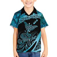 New Zealand Stingray Family Matching Puletasi and Hawaiian Shirt Aotearoa Whai With Maori Paua Shell