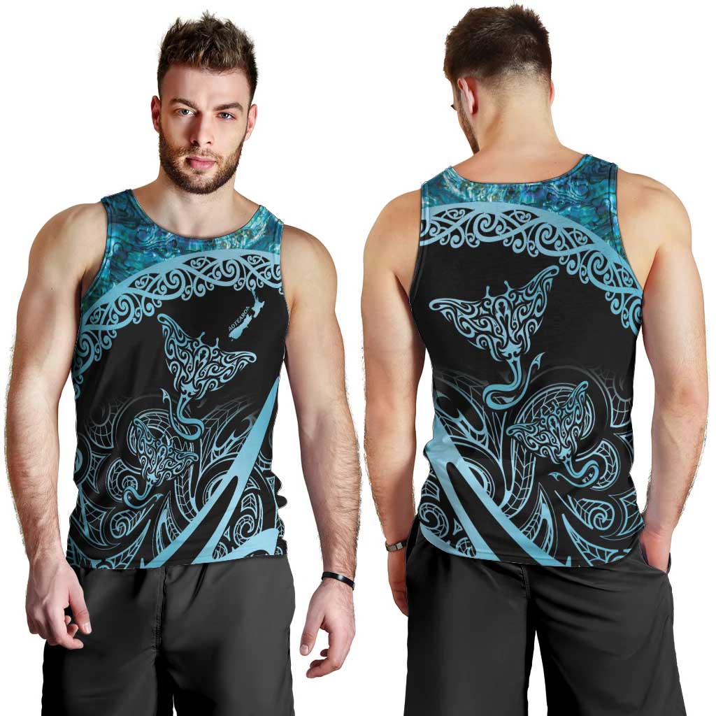New Zealand Stingray Men Tank Top Aotearoa Whai With Maori Paua Shell