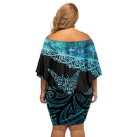 New Zealand Stingray Off Shoulder Short Dress Aotearoa Whai With Maori Paua Shell LT14 - Polynesian Pride