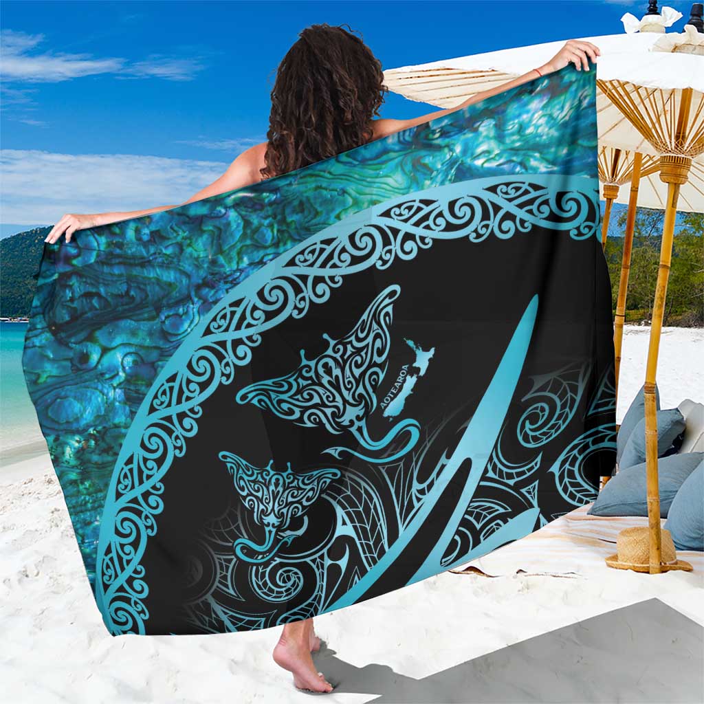 New Zealand Stingray Sarong Aotearoa Whai With Maori Paua Shell LT14 One Size 44 x 66 inches Turquoise - Polynesian Pride