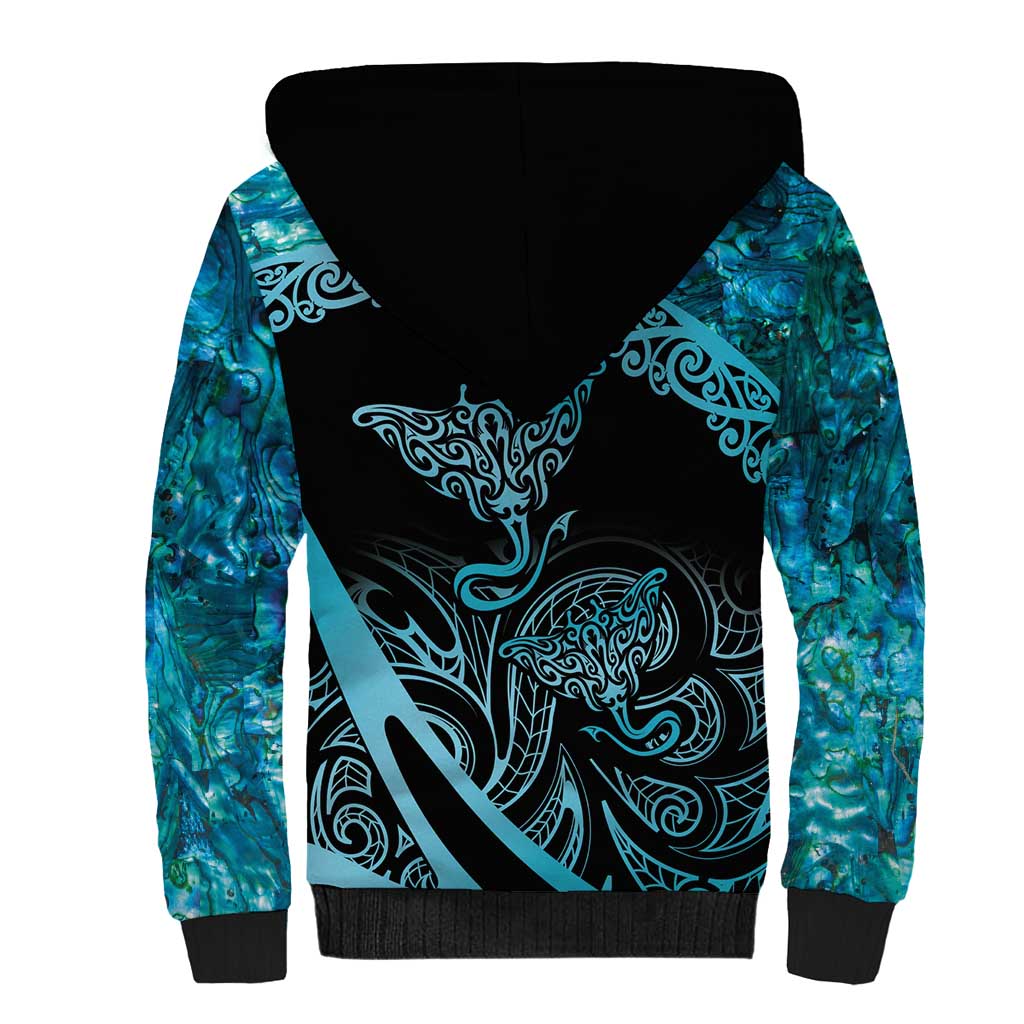 New Zealand Stingray Sherpa Hoodie Aotearoa Whai With Maori Paua Shell