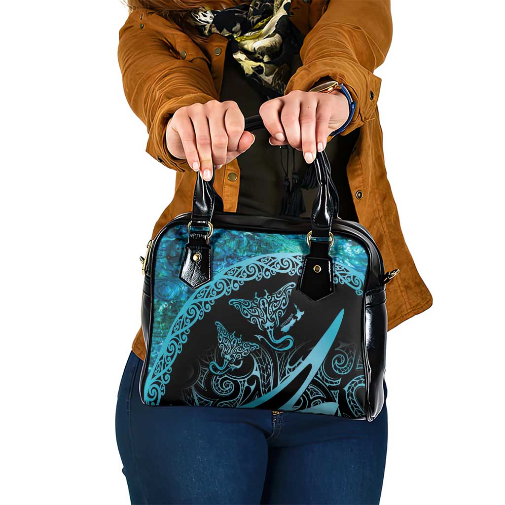 New Zealand Stingray Shoulder Handbag Aotearoa Whai With Maori Paua Shell LT14 One Size Turquoise - Polynesian Pride