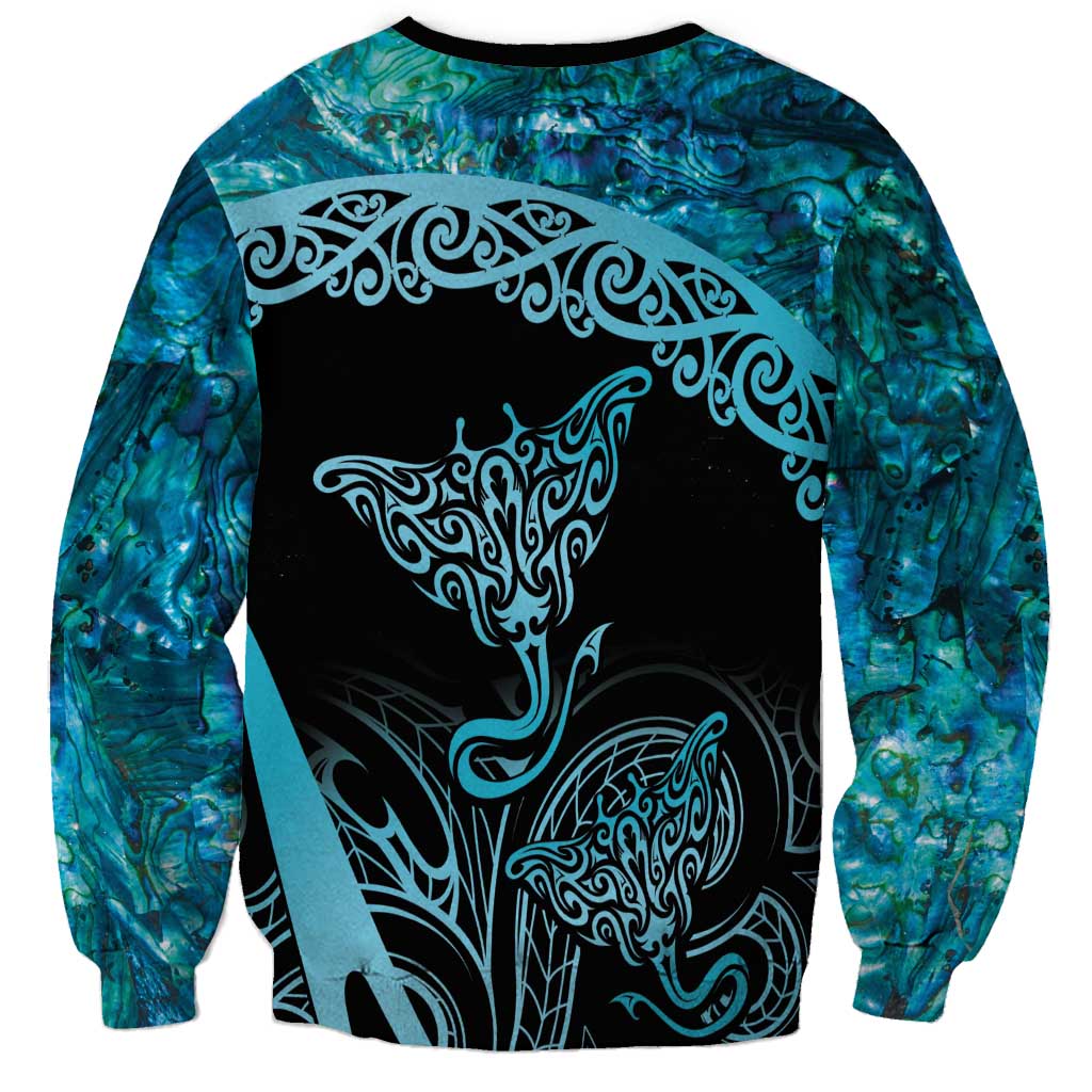 New Zealand Stingray Sweatshirt Aotearoa Whai With Maori Paua Shell LT14 - Polynesian Pride
