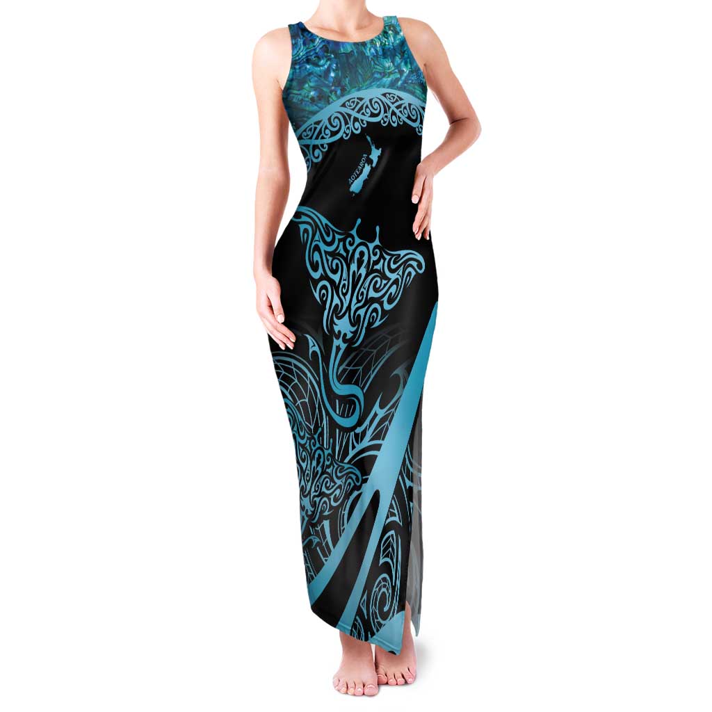 New Zealand Stingray Tank Maxi Dress Aotearoa Whai With Maori Paua Shell LT14 Women Turquoise - Polynesian Pride